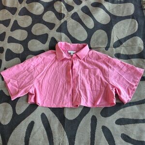 Topshop Pink Crop Button Up Blouse